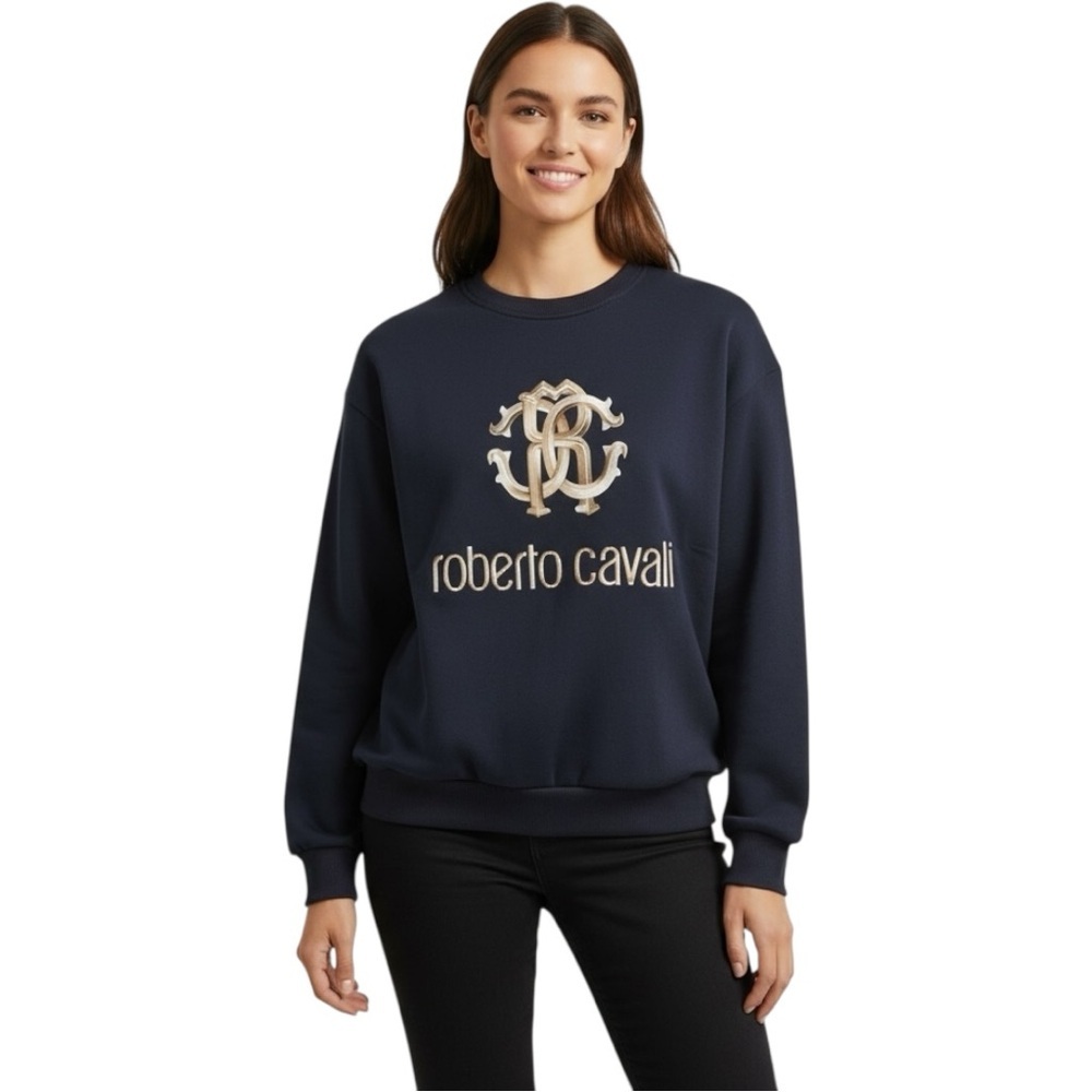 Roberto Cavalli Black Gold Logo Pullover Sweater - Picture 2 of 10